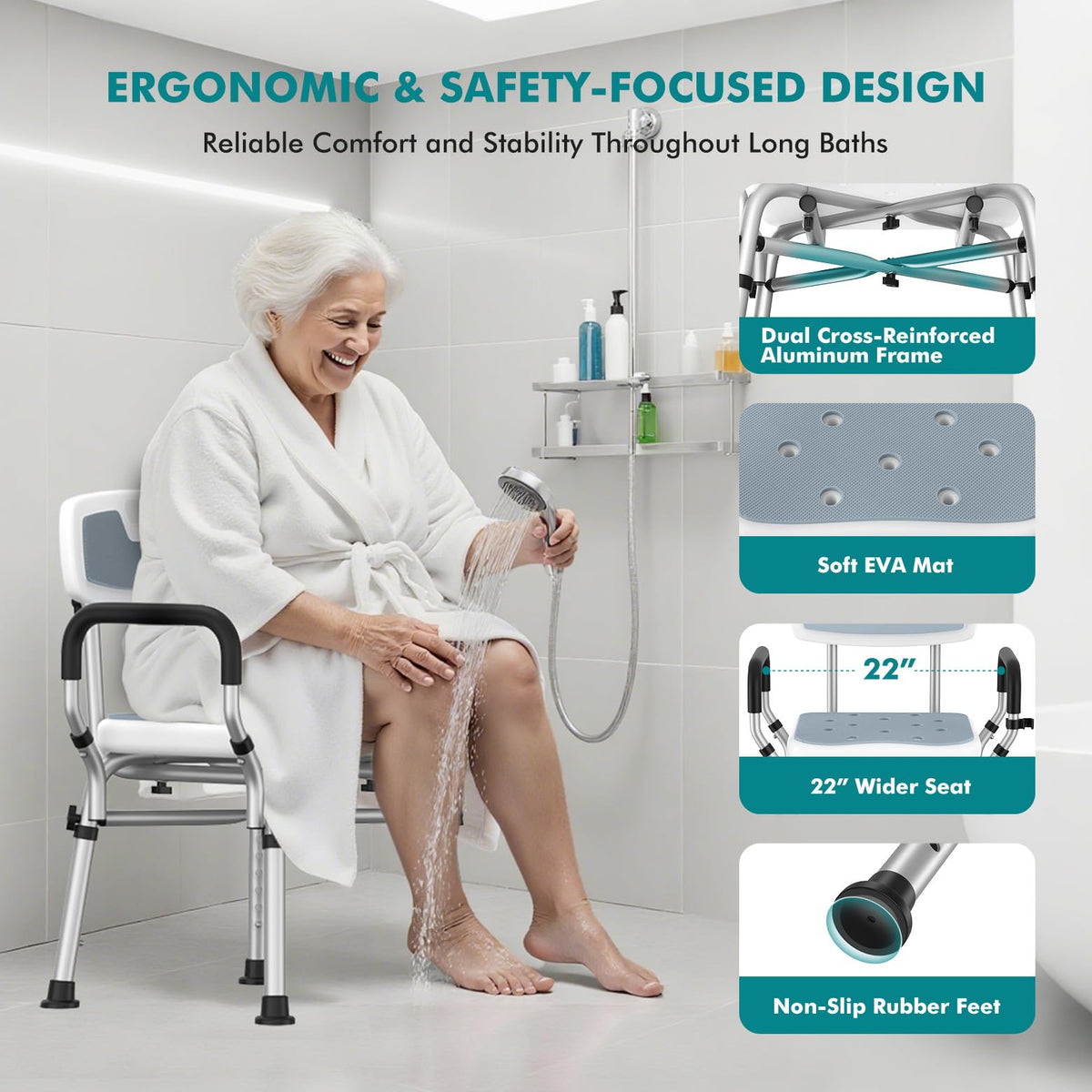 Shower Chair with Removable Arms and Back I9869