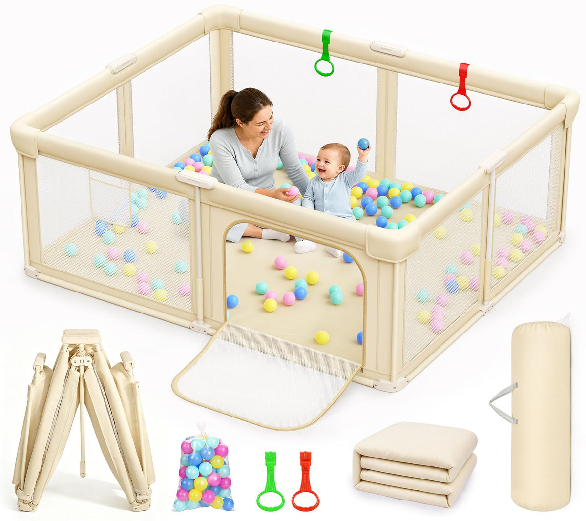 Foldable Baby Playpen with Mat J49188