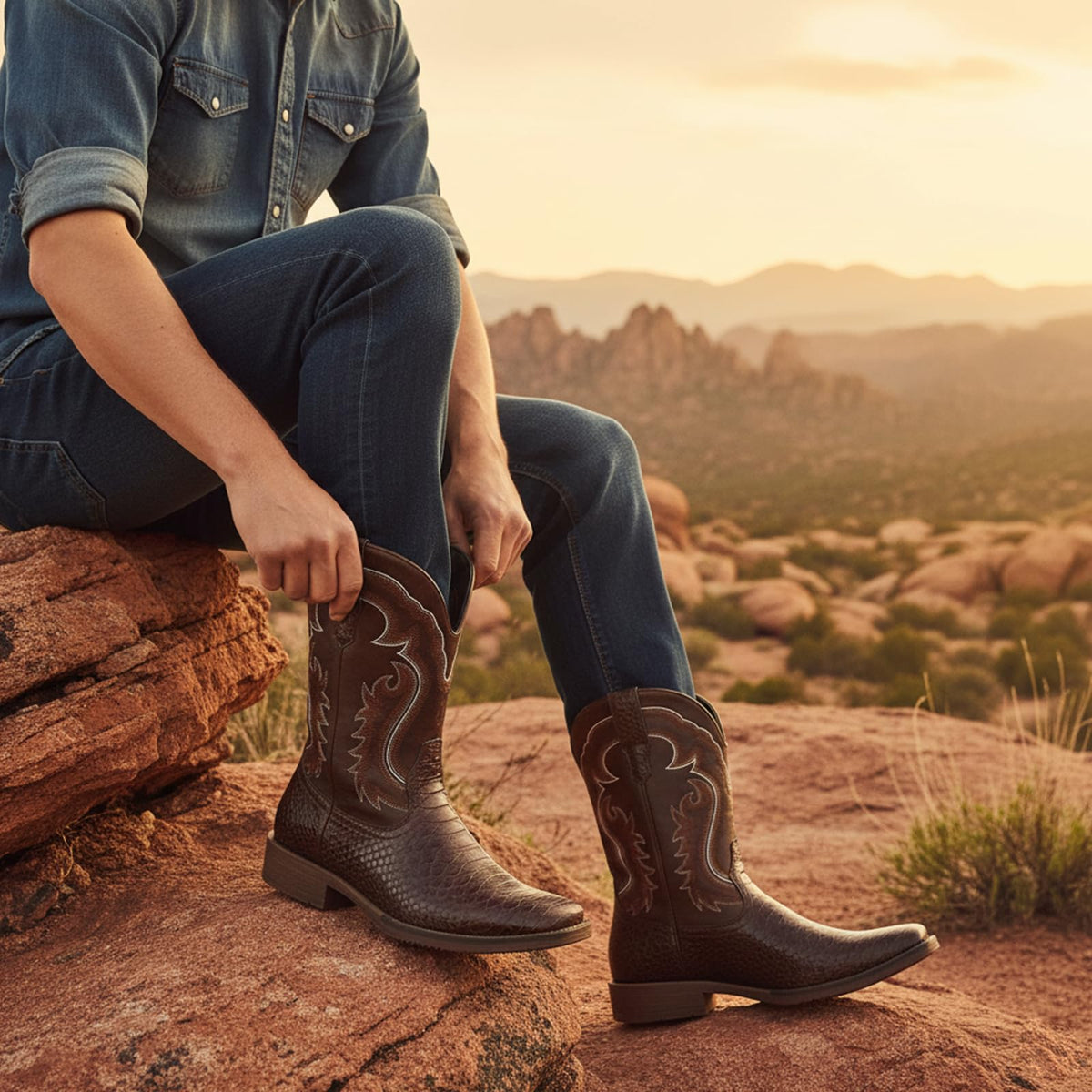 Cowboy Boots for Men Square Toe Mid Calf K225936