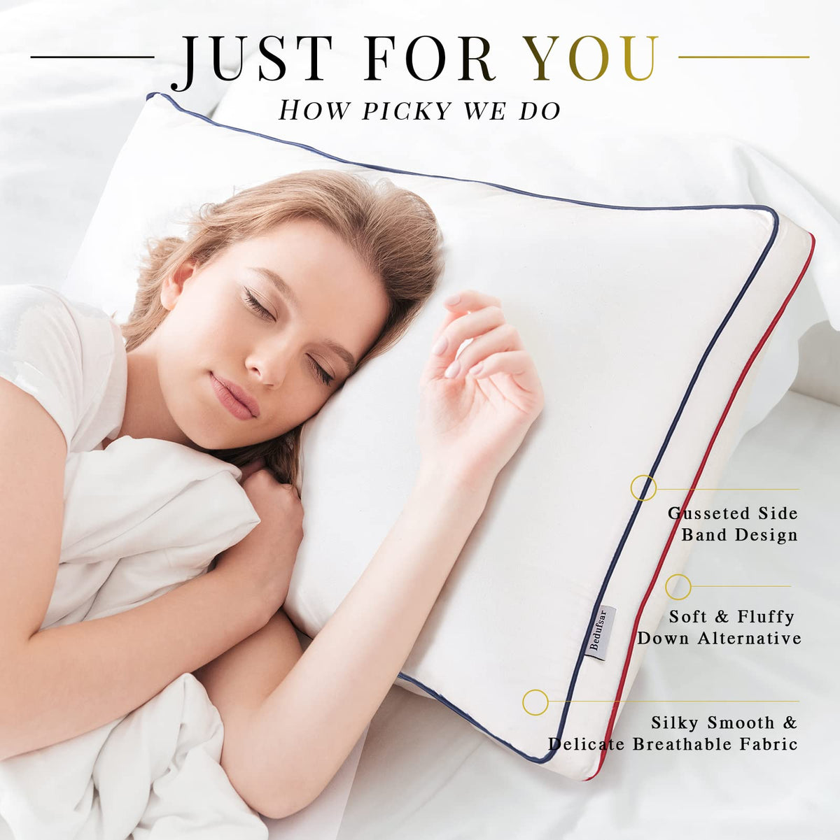 Queen Size Set of 2 Cooling Down Alternative Gusseted Pillows O3401