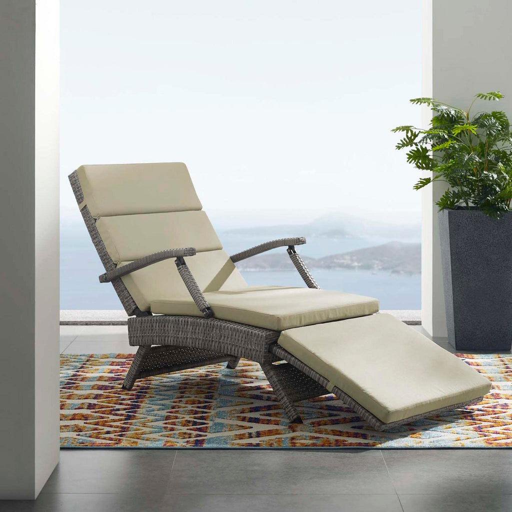 Light Gray Beige Wicker Rattan Chaise Lounge Z2771