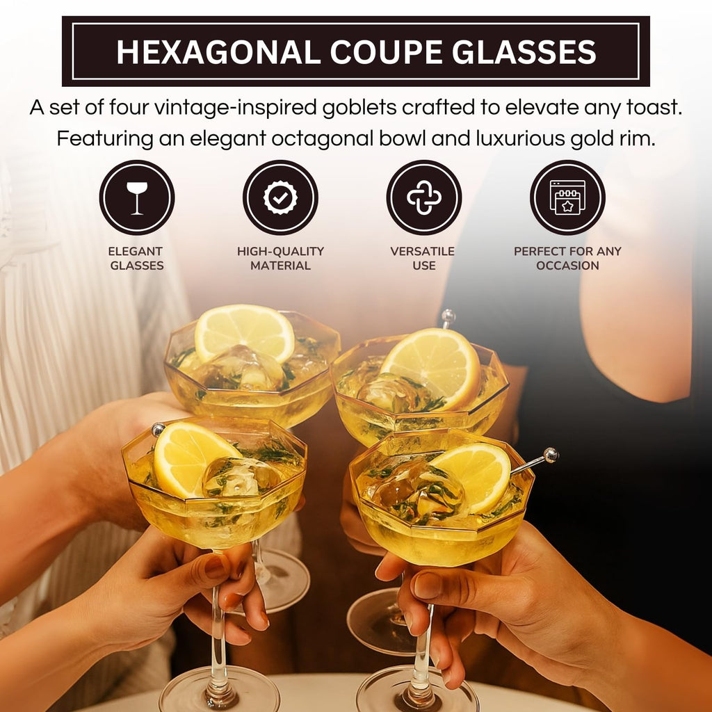 Champagne Coupe Glasses Set of 4 Gold Rim N2817