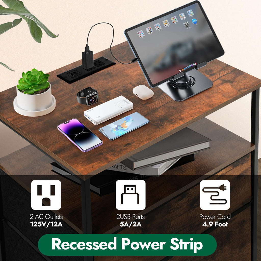 3-Drawer LED Nightstand with Charging Station I612158