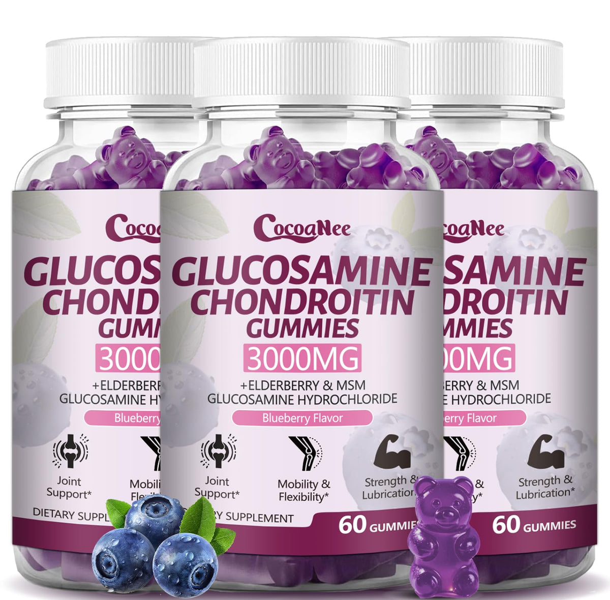 3000MG Glucosamine Chondroitin Gummies with MSM & Elderberry 180Cts P4689