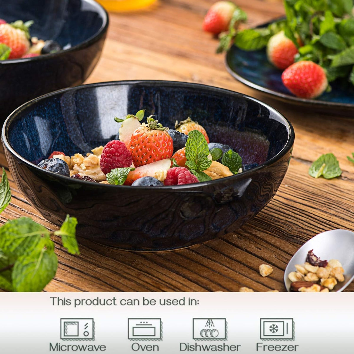 Ceramic Salad Bowls Set, 32 Ounce, Set of 4, Blue X749859