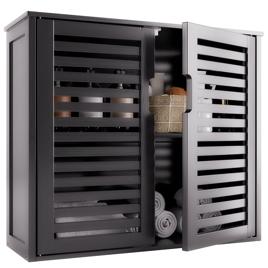 Black Bathroom Storage Cabinet with Adjustable Shelf J5864