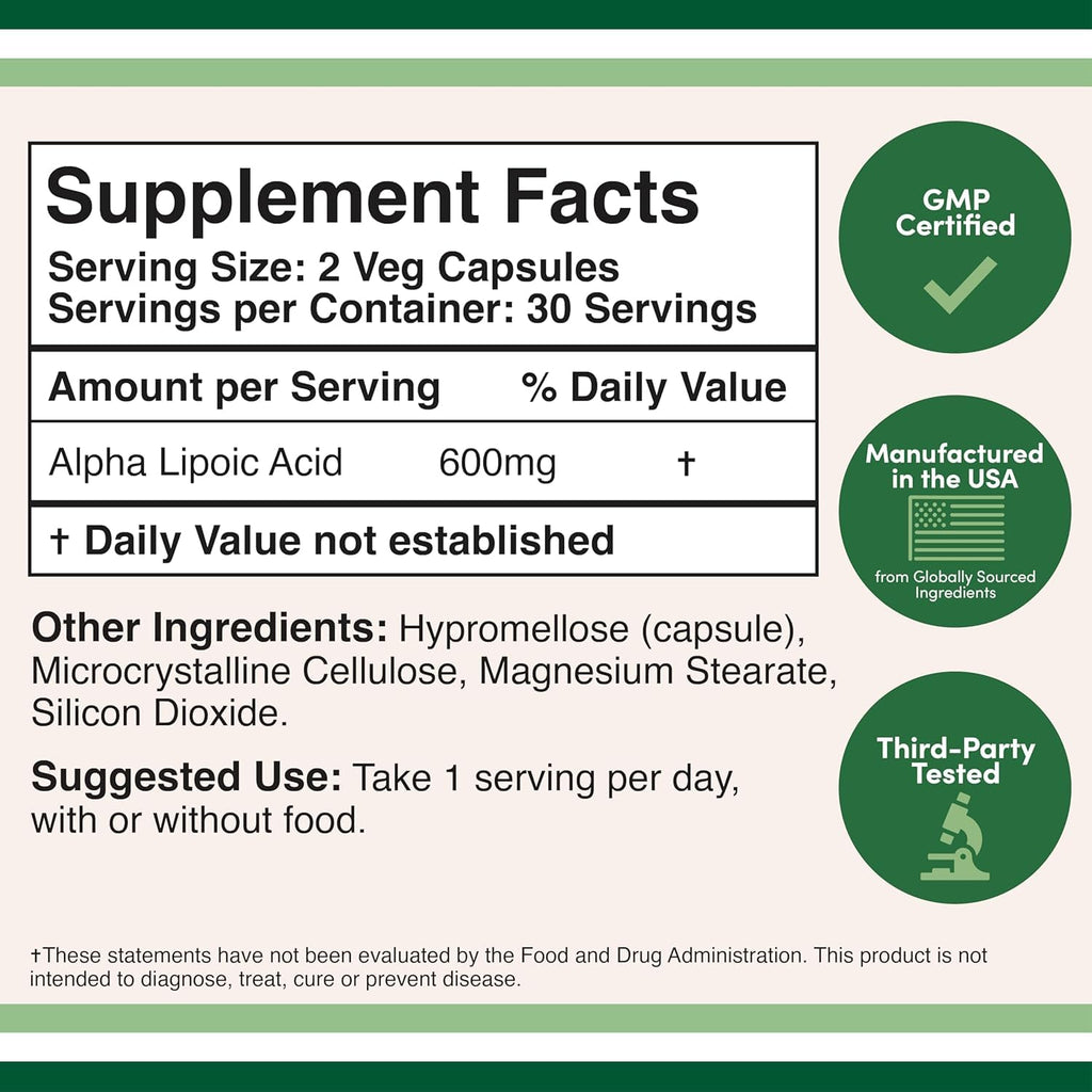 Alpha Lipoic Acid 600mg 60 Capsules Y915