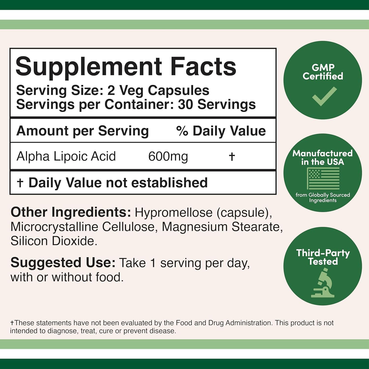 Alpha Lipoic Acid 600mg 60 Capsules Y915