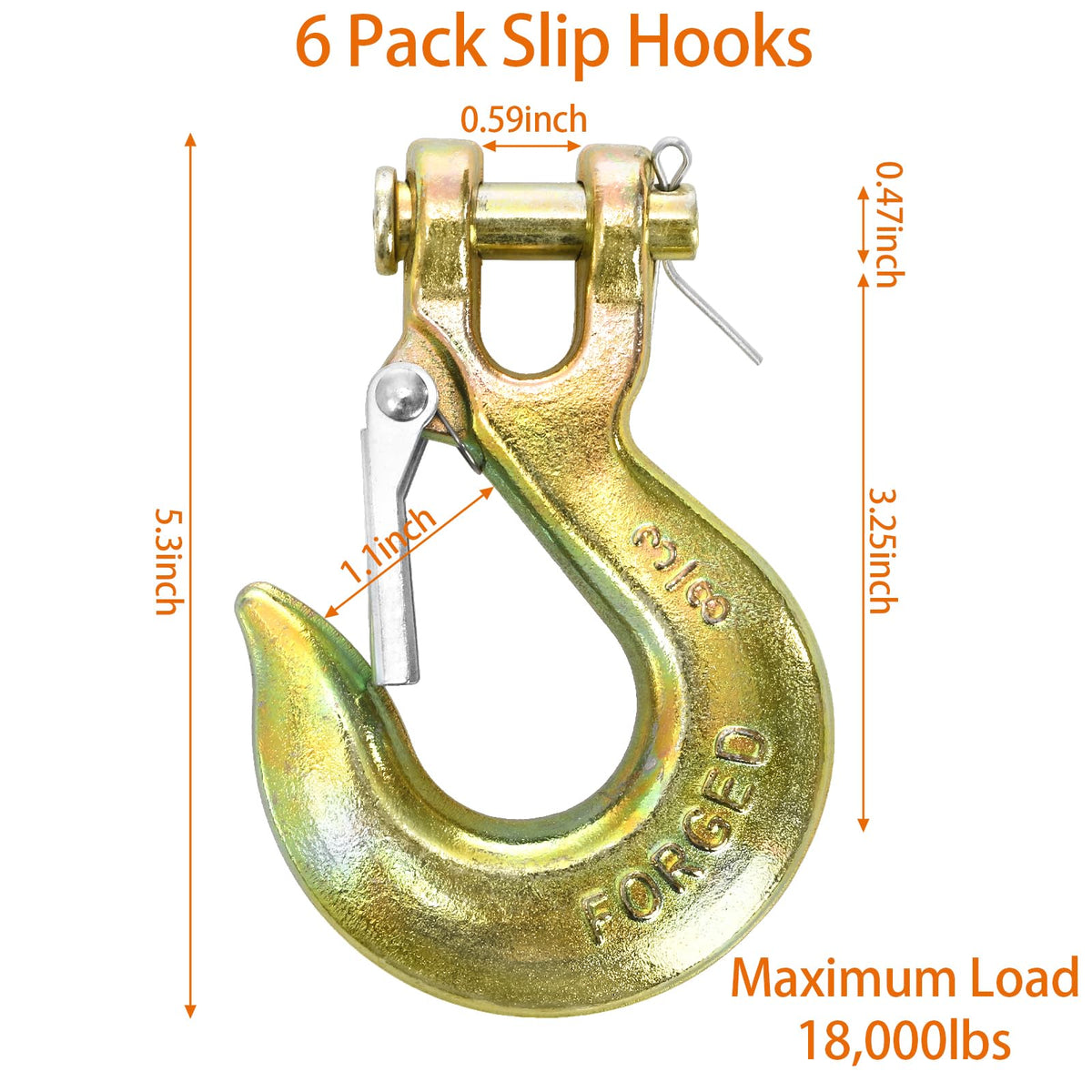 6 Pack 3/8 Inch G70 Forged Steel Clevis Slip Hook with Safety Latch N293