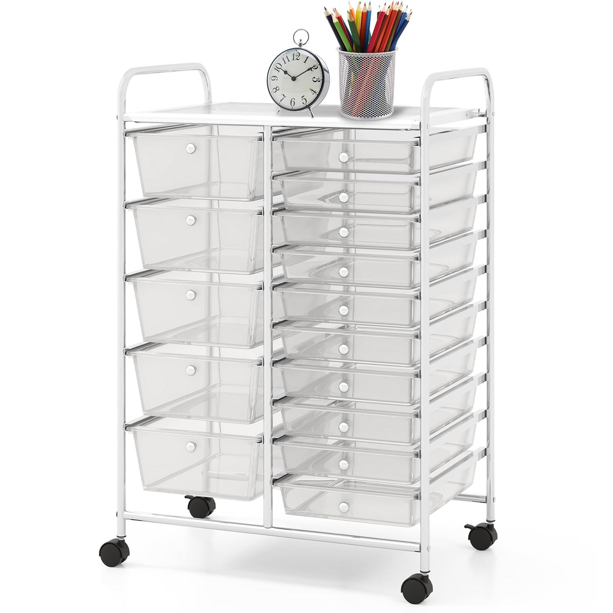 15 Drawer Rolling Storage Cart with Metal Frame M66369