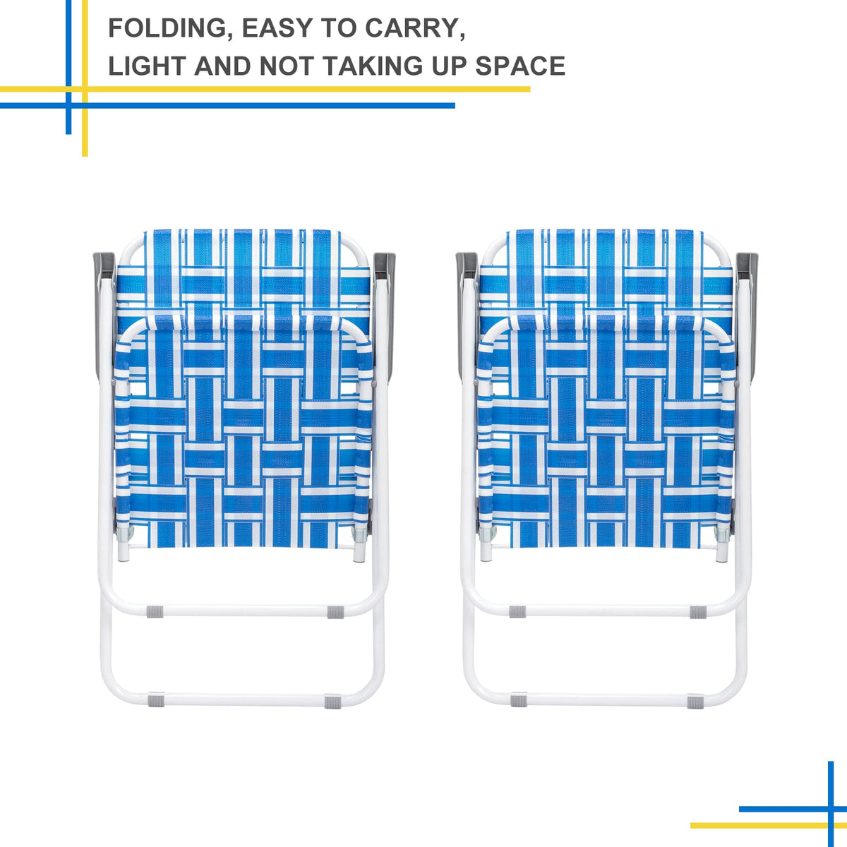 Set of 2 Blue & White Webbed Folding Chairs F1429