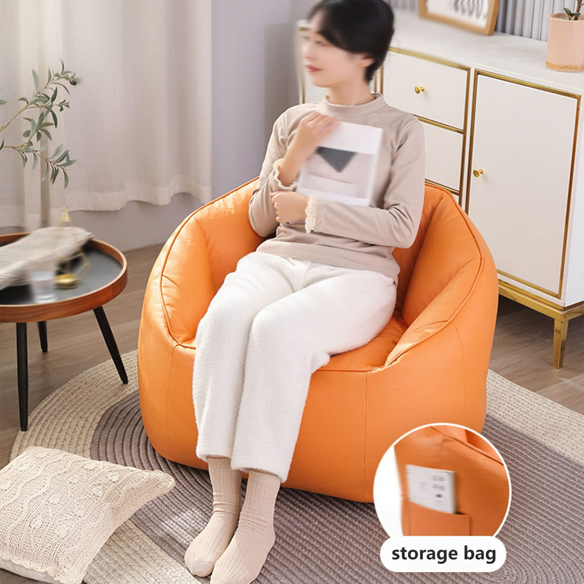 Stuffable Bean Bag Chair Cover Small Beige Yellow N161