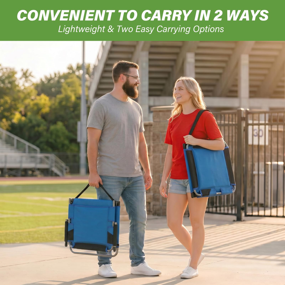 2 Pack Blue Stadium Seats with Back Support & Armrests G790