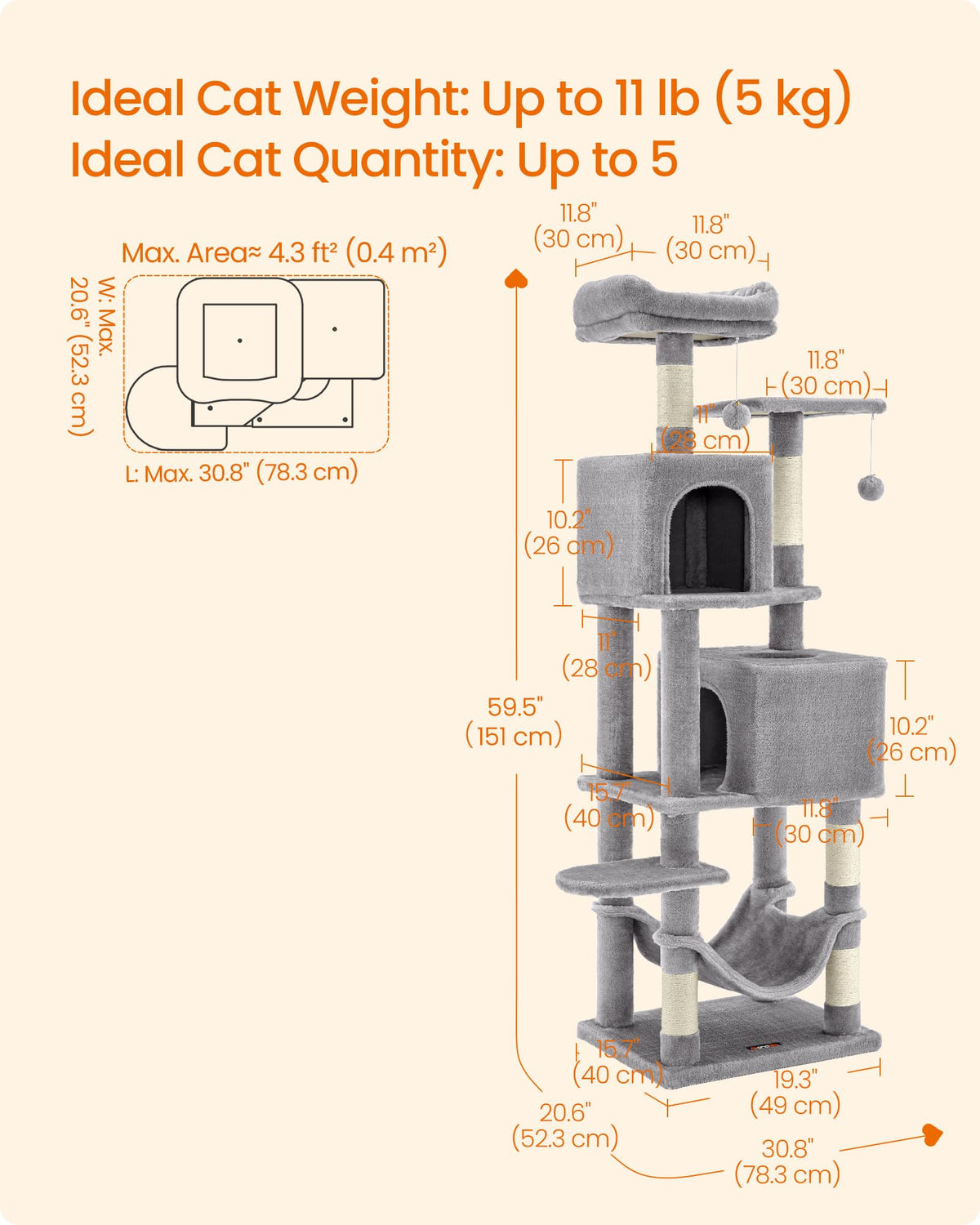 Light Gray Cat Tree H133