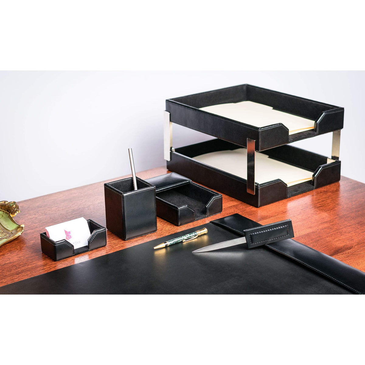 Black 8 Piece Bonded Leather Desk Set L911