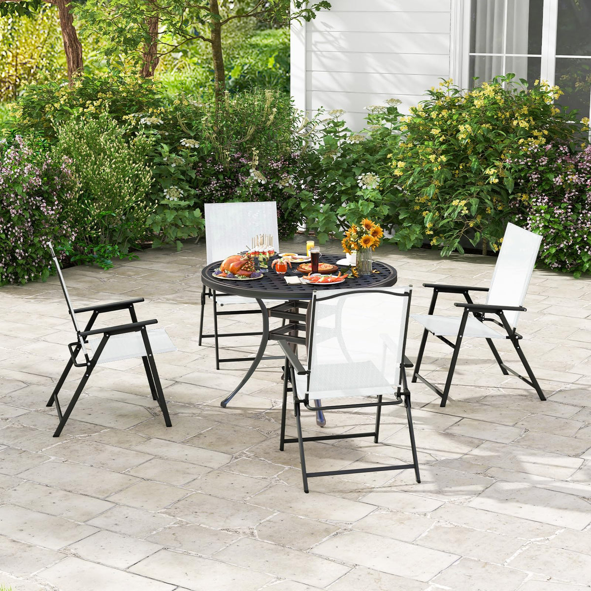 White Set of 2 Folding Patio Chairs with Metal Frame K94618
