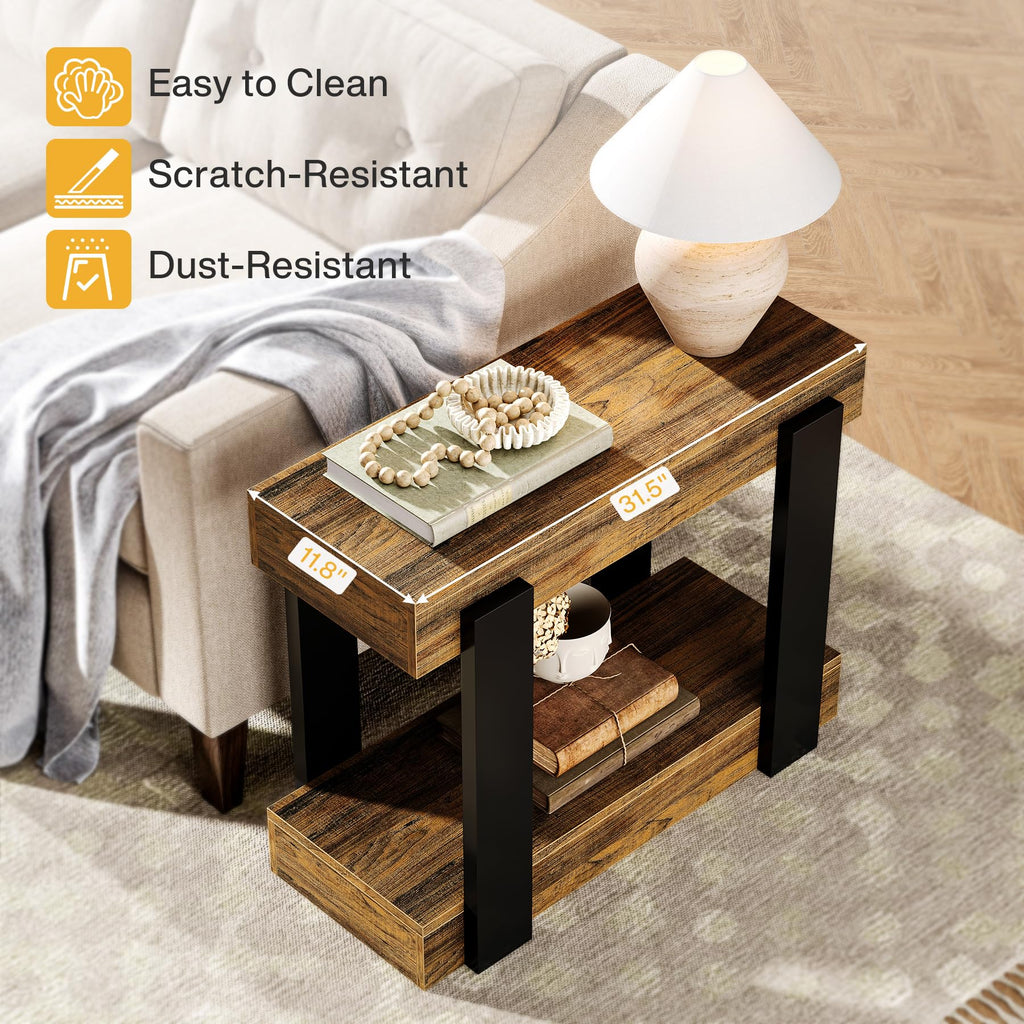 2-Tier Narrow End Table with Storage Shelf J980020