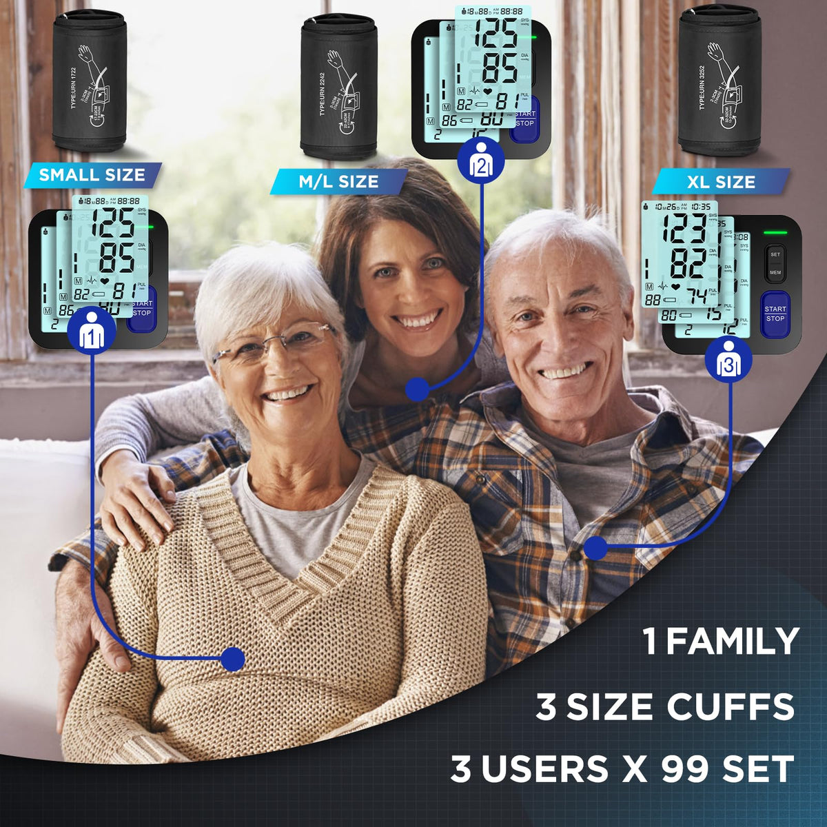 Automatic Digital Blood Pressure Machine with 3 Size Cuffs R57649
