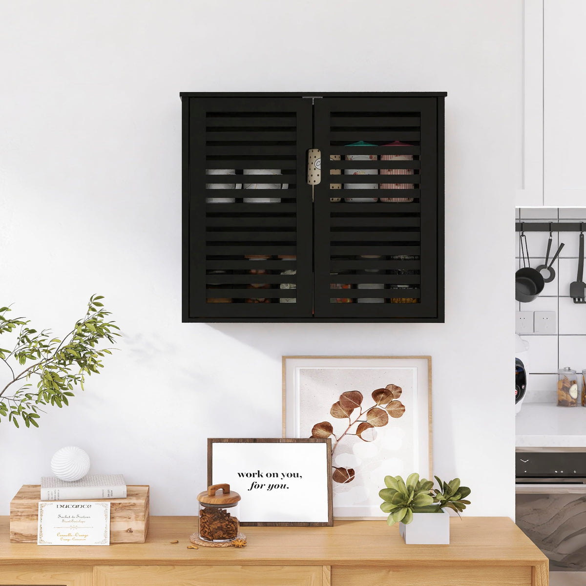 Black Bathroom Storage Cabinet with Adjustable Shelf J5864
