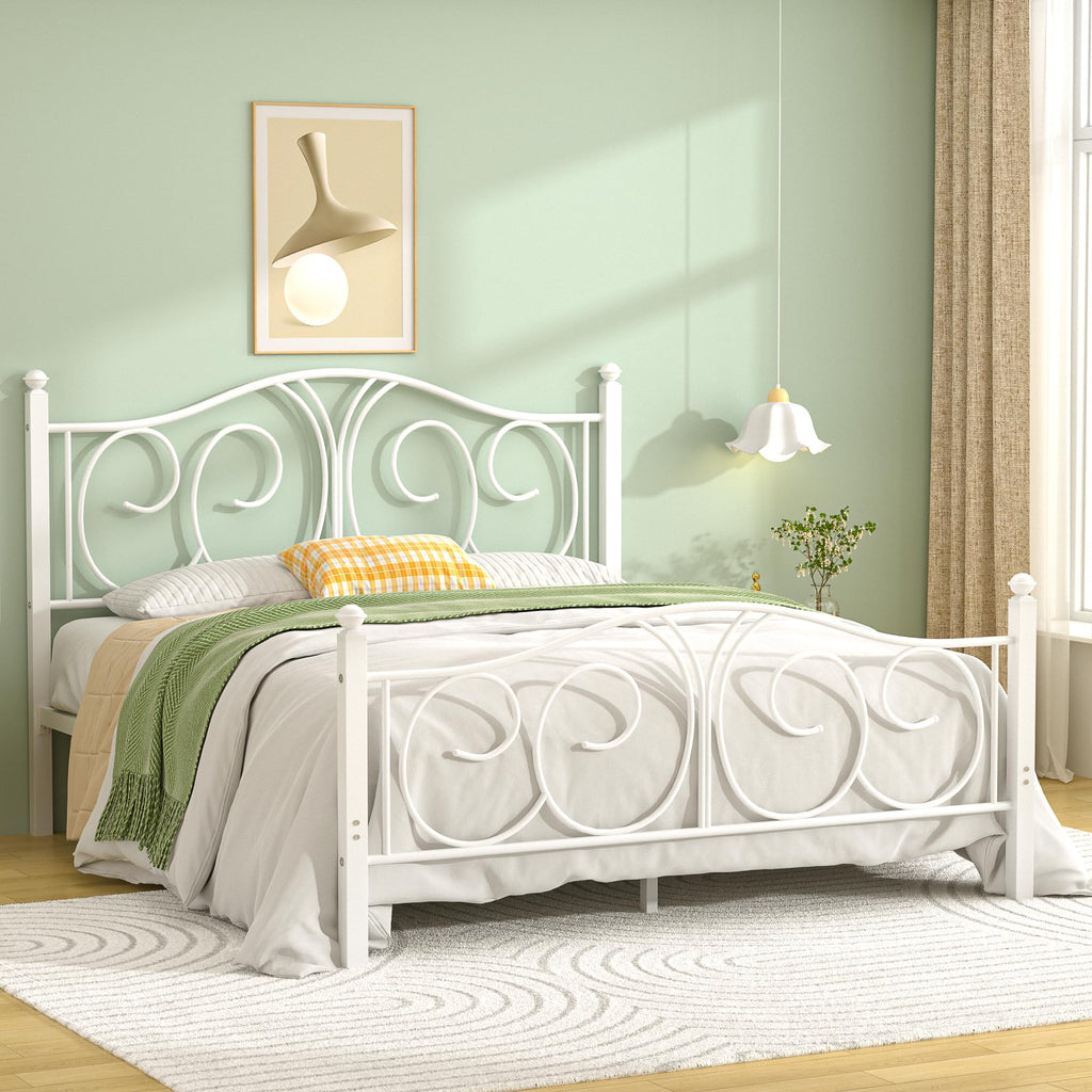 Full Size Pure White Metal Platform Bed Frame with Headboard and Footboard Z117986