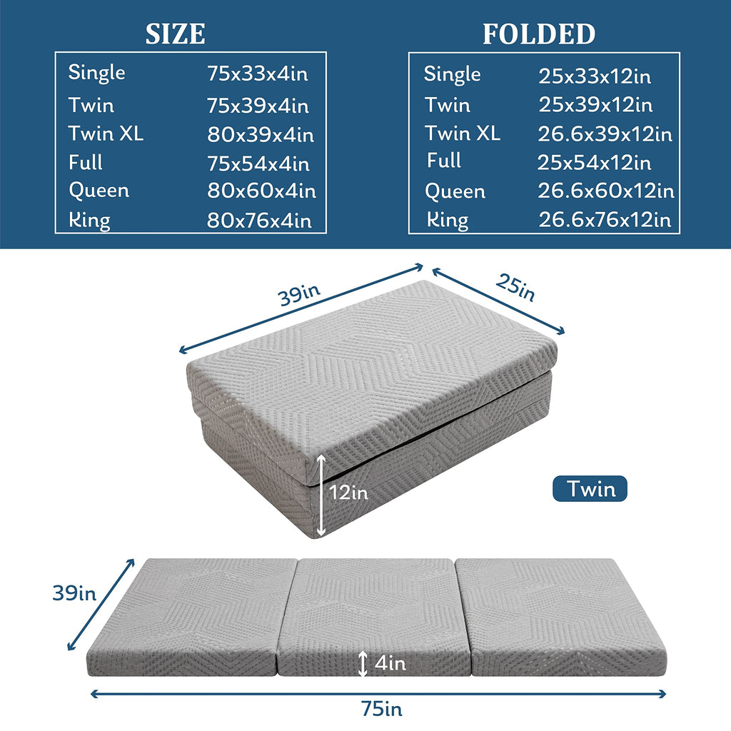 4 Inch Tri Folding Memory Foam Mattress G66738