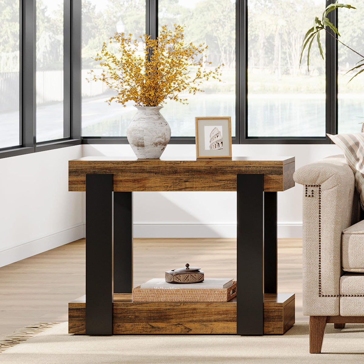 2-Tier Narrow End Table with Storage Shelf J980020