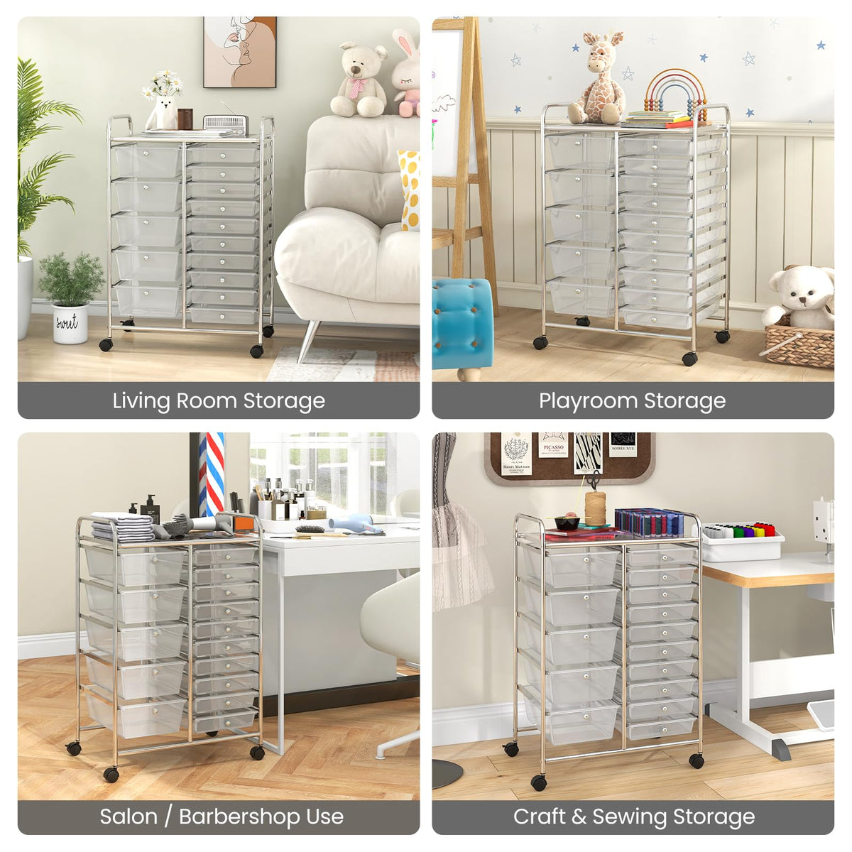 15 Drawer Rolling Storage Cart with Metal Frame M66369