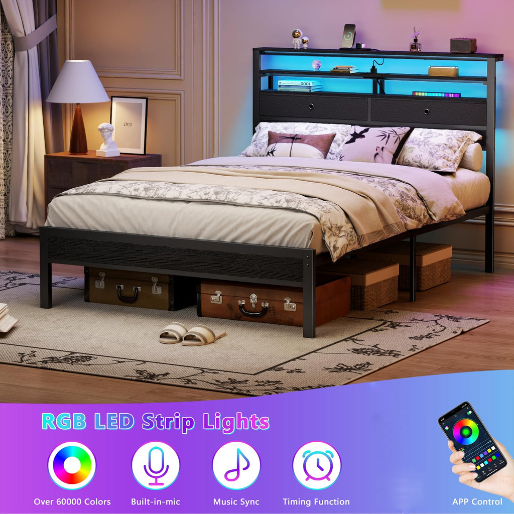 Full Size Bed Frame with Headboard & 2 Fabric Drawers H927994