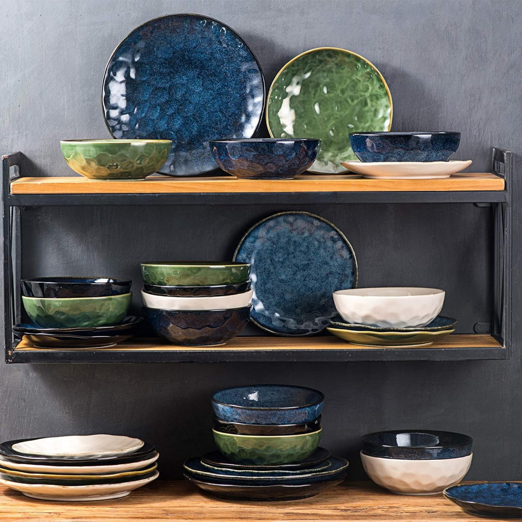 Ceramic Salad Bowls Set, 32 Ounce, Set of 4, Blue X749859