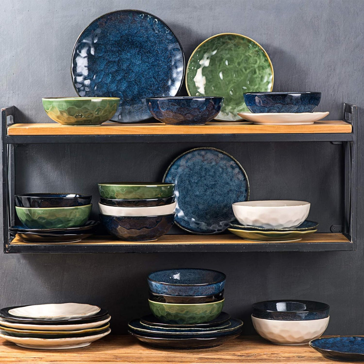 Ceramic Salad Bowls Set, 32 Ounce, Set of 4, Blue X749859