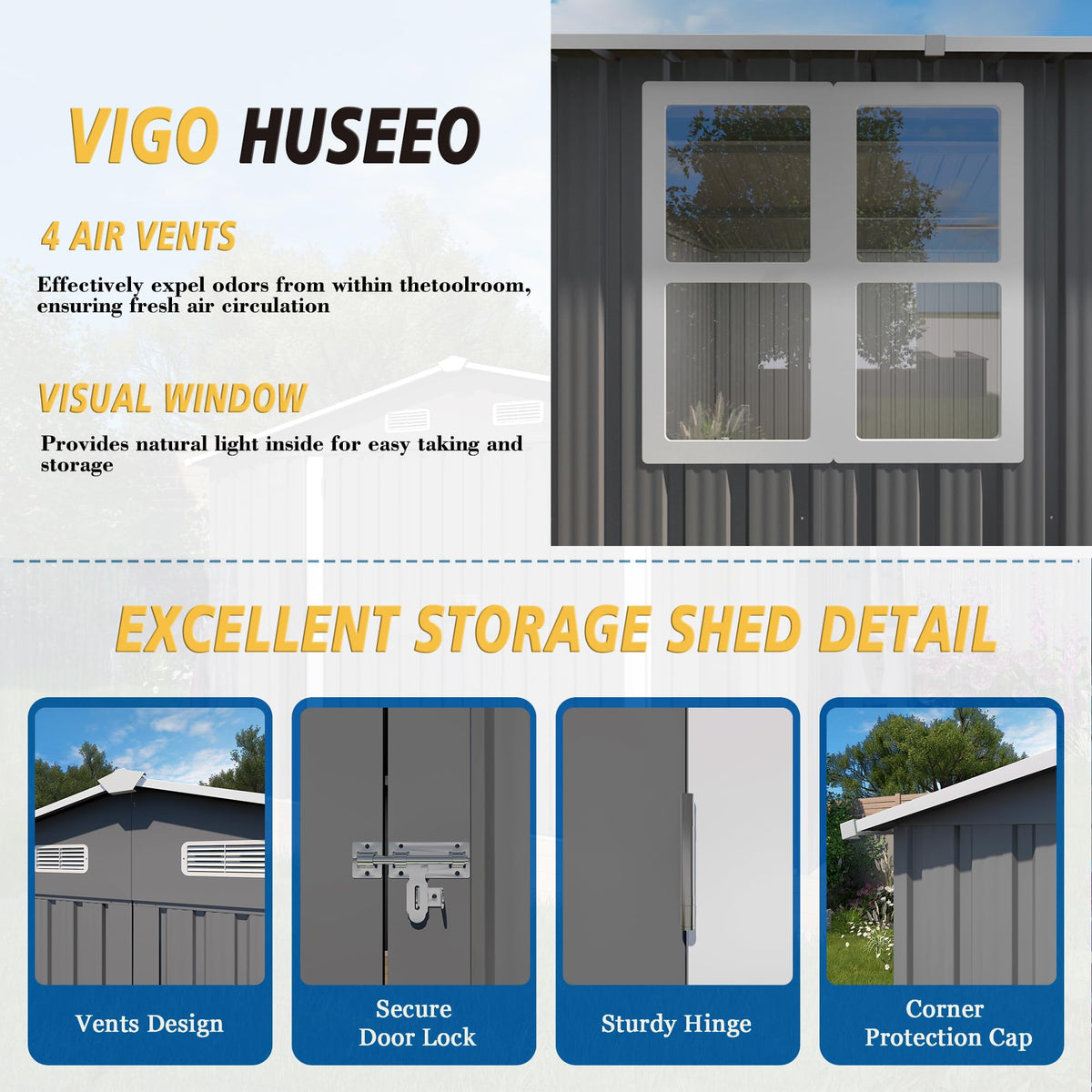 10x14x6.7FT Galvanized Steel Outdoor Storage Shed with Lockable Door & Window Q47797
