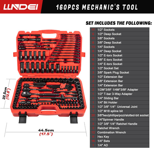 160Pc Mechanics Socket Set 1/2 1/4 3/8" Drive Metric P320