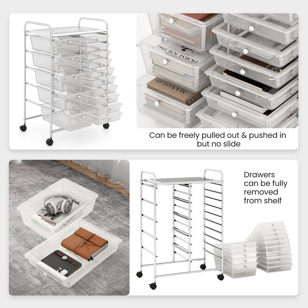15 Drawer Rolling Storage Cart with Metal Frame M66369
