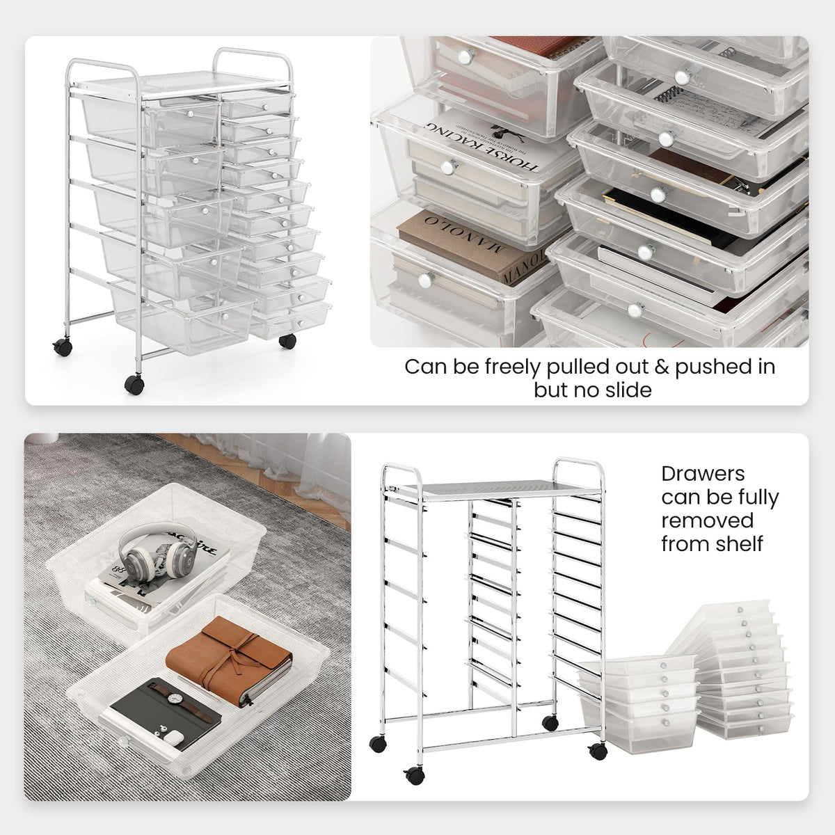 15 Drawer Rolling Storage Cart with Metal Frame M66369