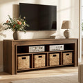 63" Wooden TV Stand with 4 Woven Baskets M12022