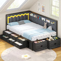 Twin Corner Bed Frame with 8 Storage Drawers and LED Lights, Grey I549