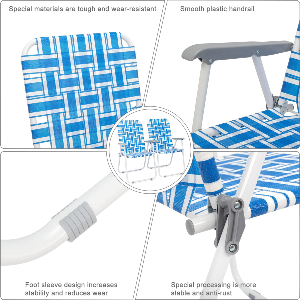 Set of 2 Blue & White Webbed Folding Chairs F1429