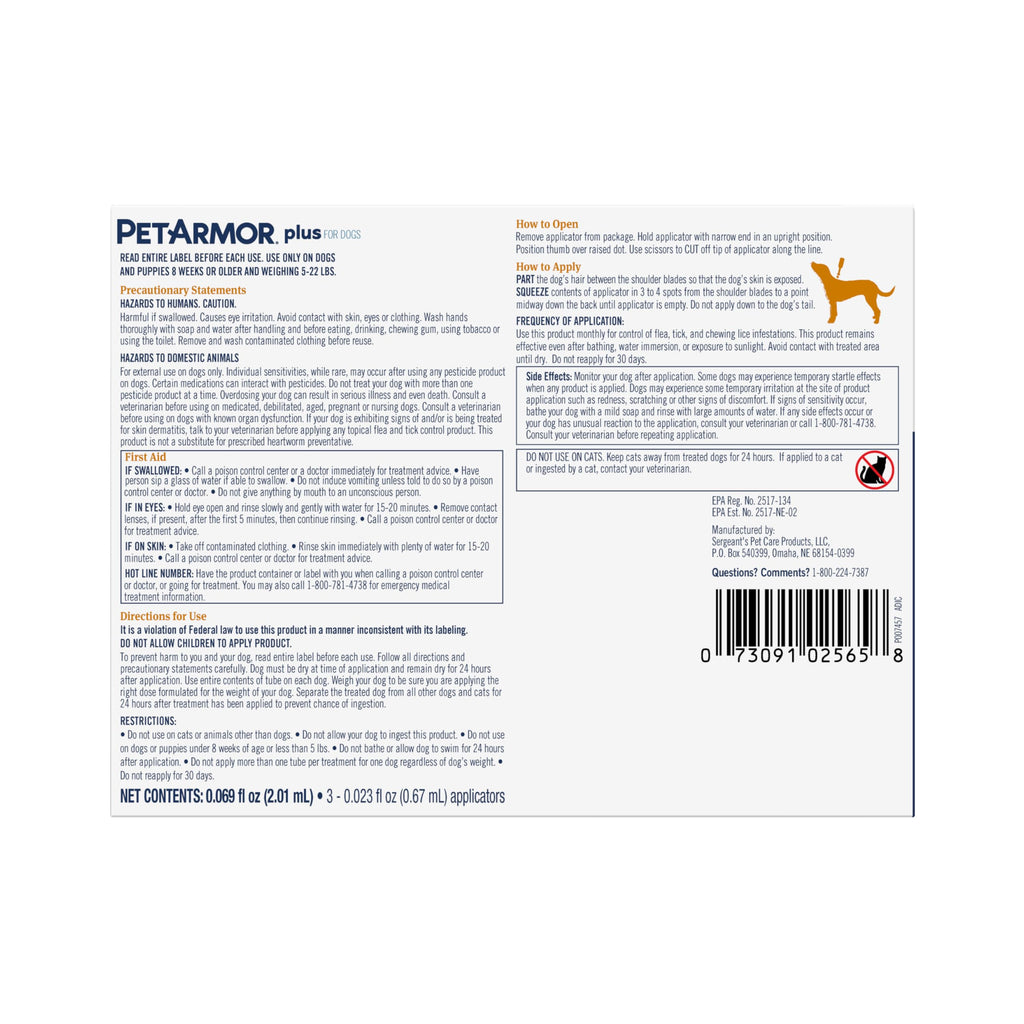 Flea & Tick Topical Dogs 5-22 lbs 3-Month P806