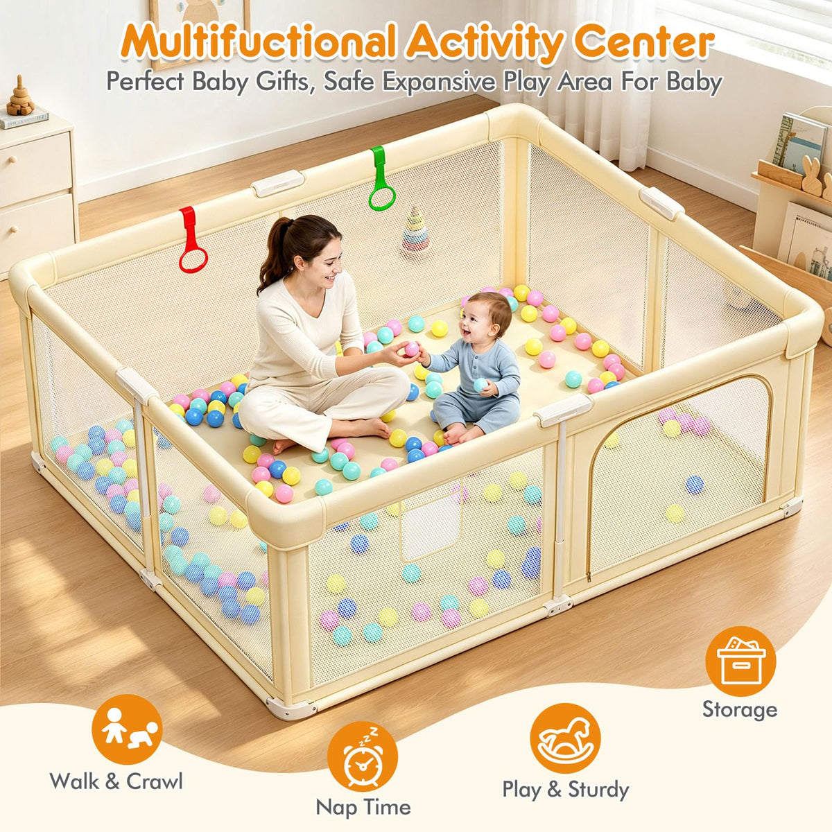 Foldable Baby Playpen with Mat J49188