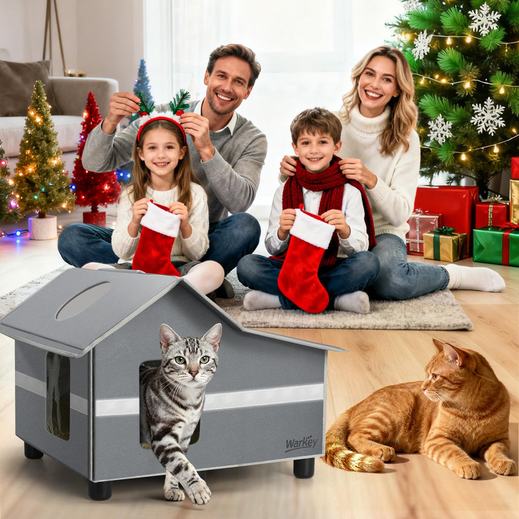 Weatherproof Insulated Outdoor Cat House with Cozy Mat M6818