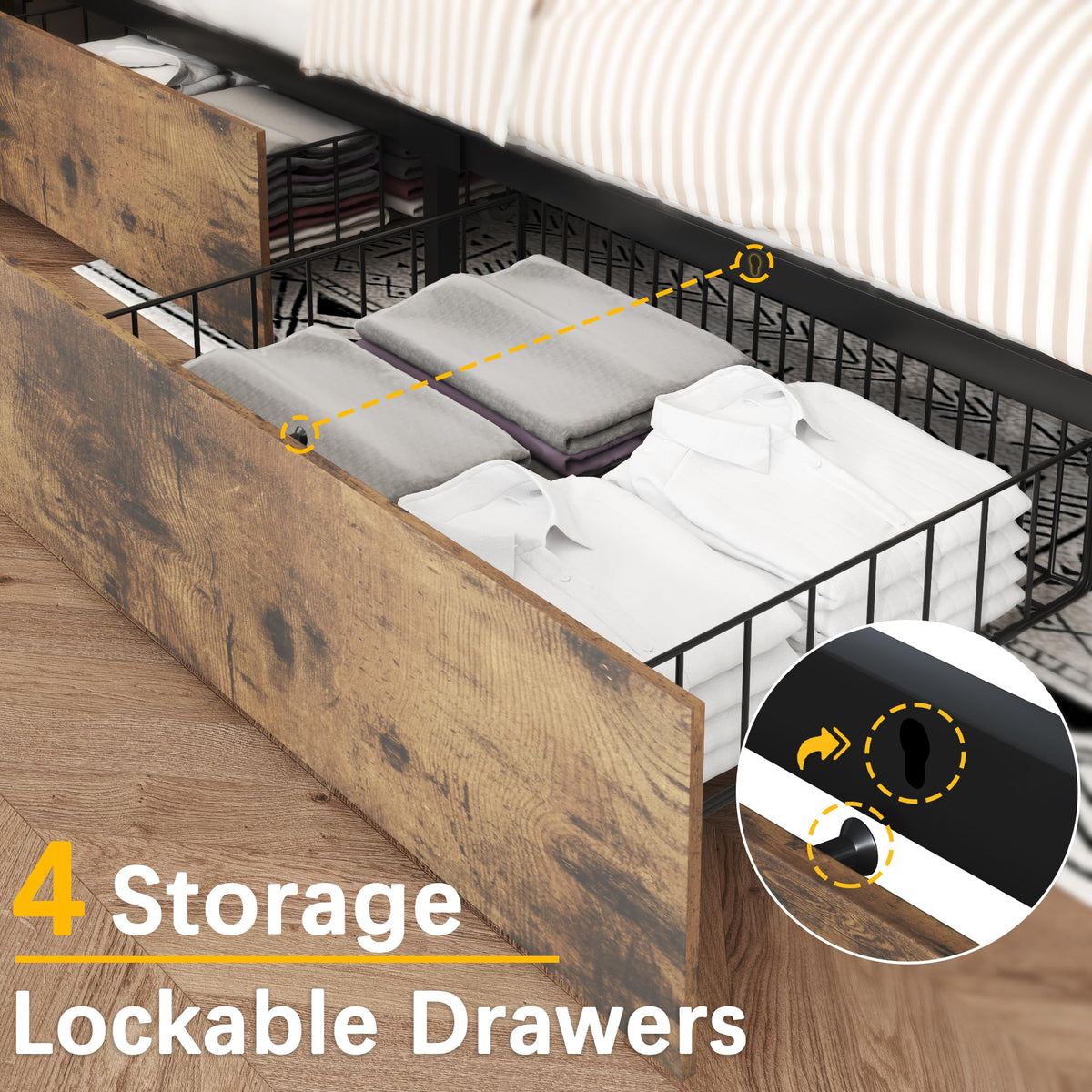 Queen Bed Frame with Storage Drawers and Charging Station D158923