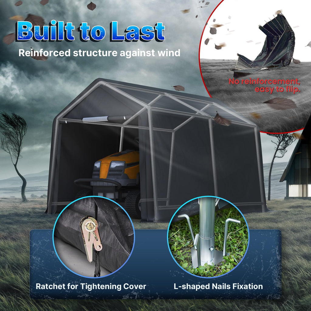 8x14 ft Steel Portable Garage Shelter with 2 Roll up Doors N662