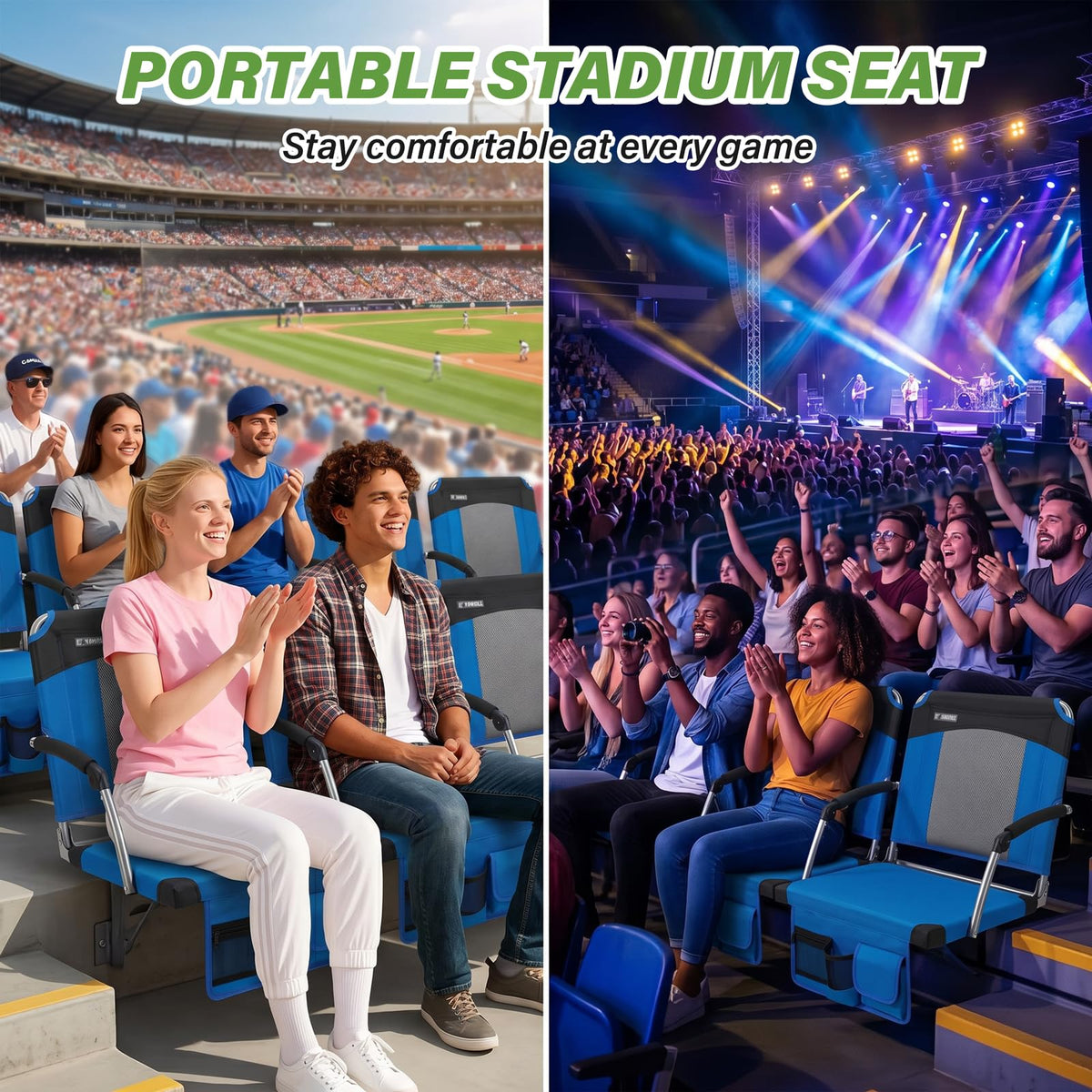 2 Pack Blue Stadium Seats with Back Support & Armrests G790