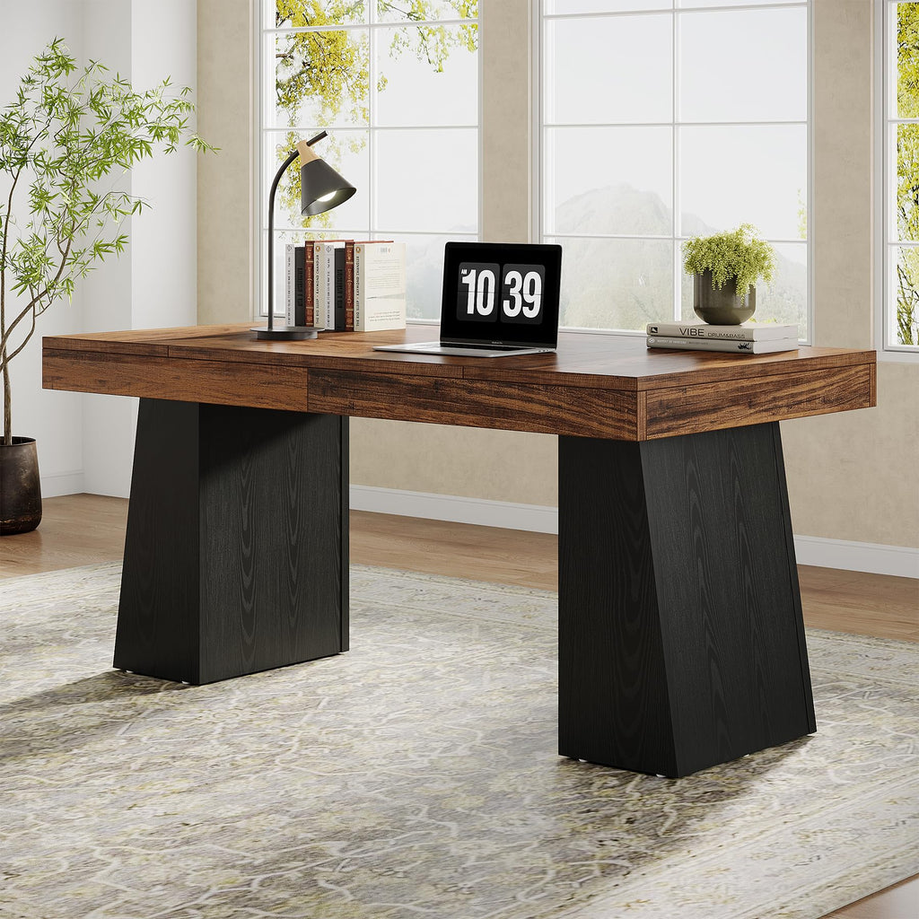 55" Wooden Office Desk with Double Pedestal E409