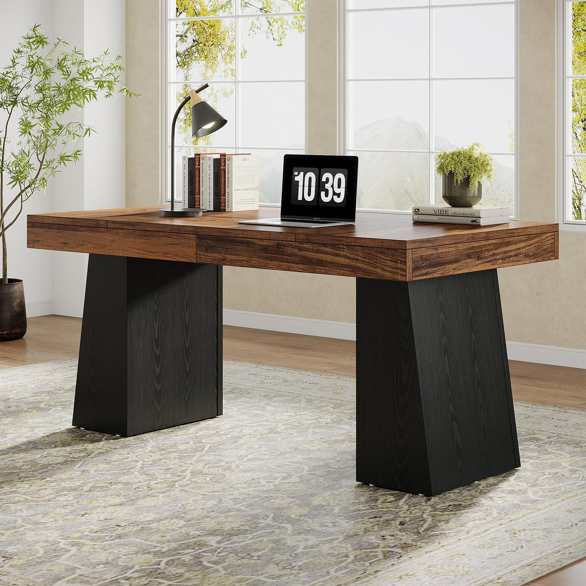 55" Wooden Office Desk with Double Pedestal E409
