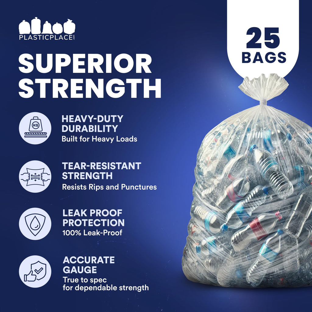 95-96 Gallon 2 Mil Clear Heavy Duty Trash Bags 25 Count Z320