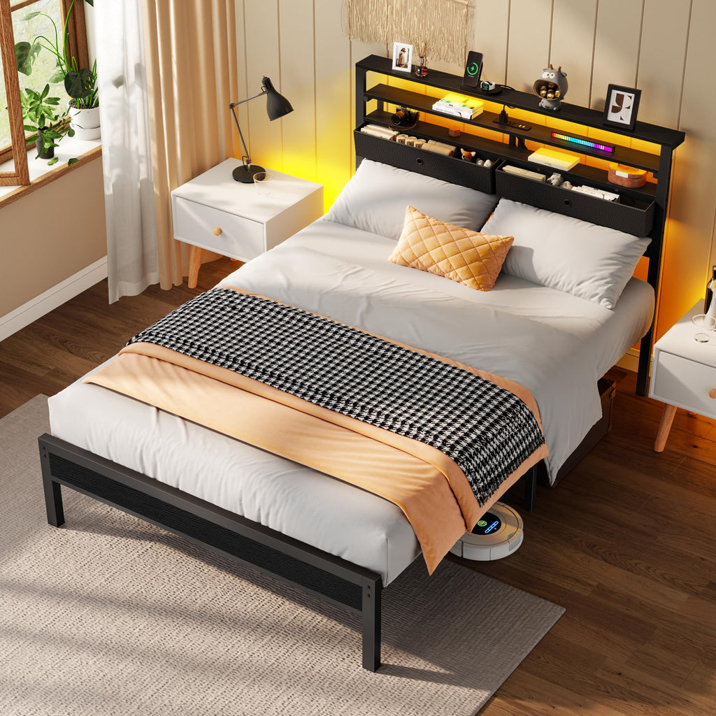 Full Size Bed Frame with Headboard & 2 Fabric Drawers H927994