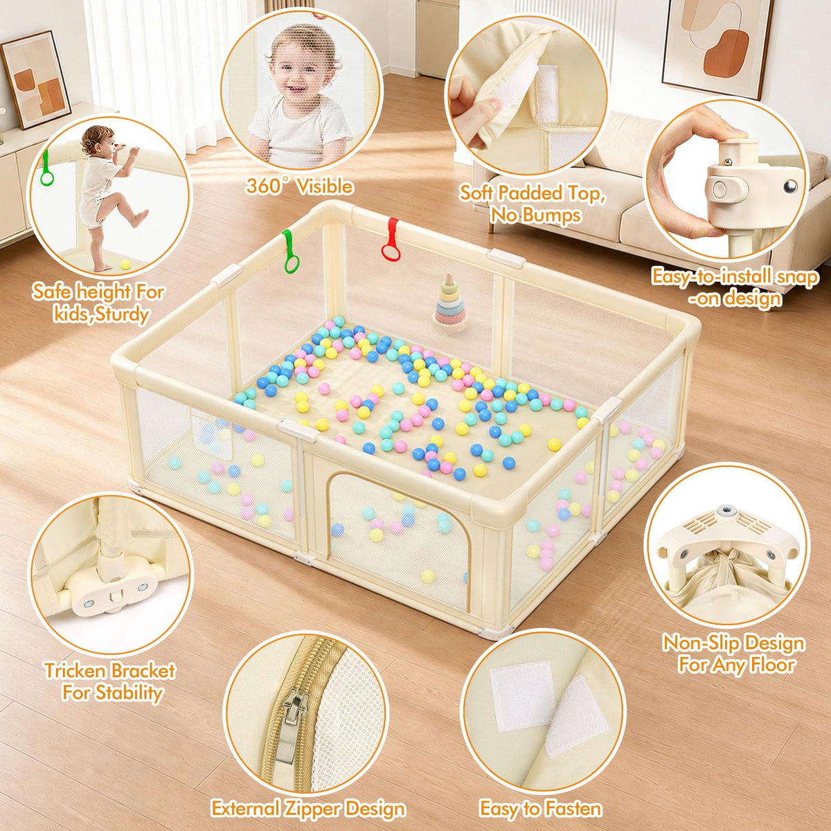 Foldable Baby Playpen with Mat J49188