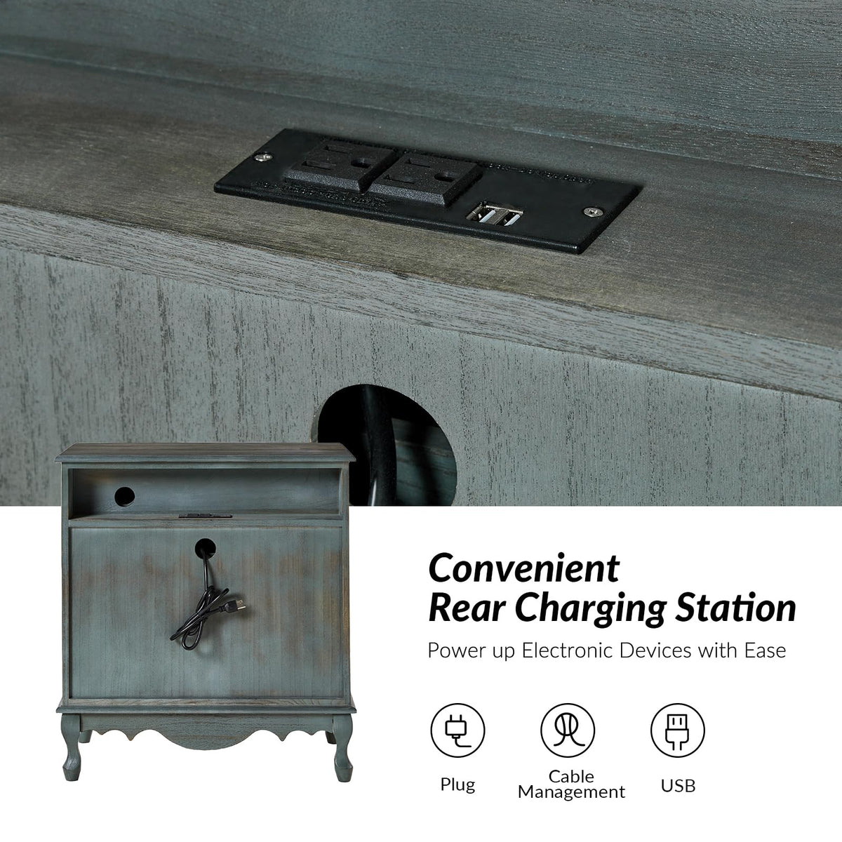 Blue 3-Drawer Nightstand with Charging Station L514346