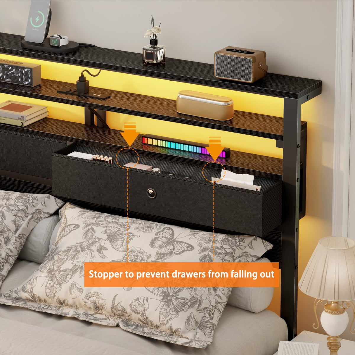 Full Size Bed Frame with Headboard & 2 Fabric Drawers H927994